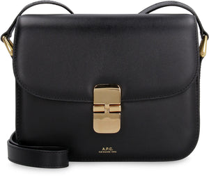 A.P.C. Grace Small Black Leather Crossbody Handbag with Gold-Tone Accents