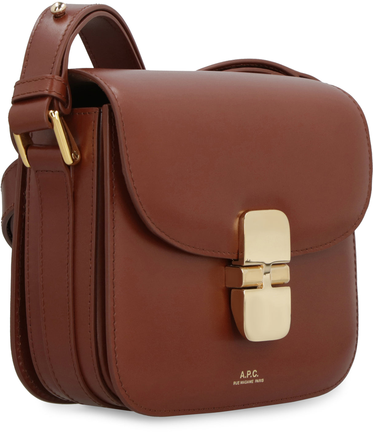 A.P.C. Grace Mini Brown Leather Crossbody Bag with Gold-Tone Accents