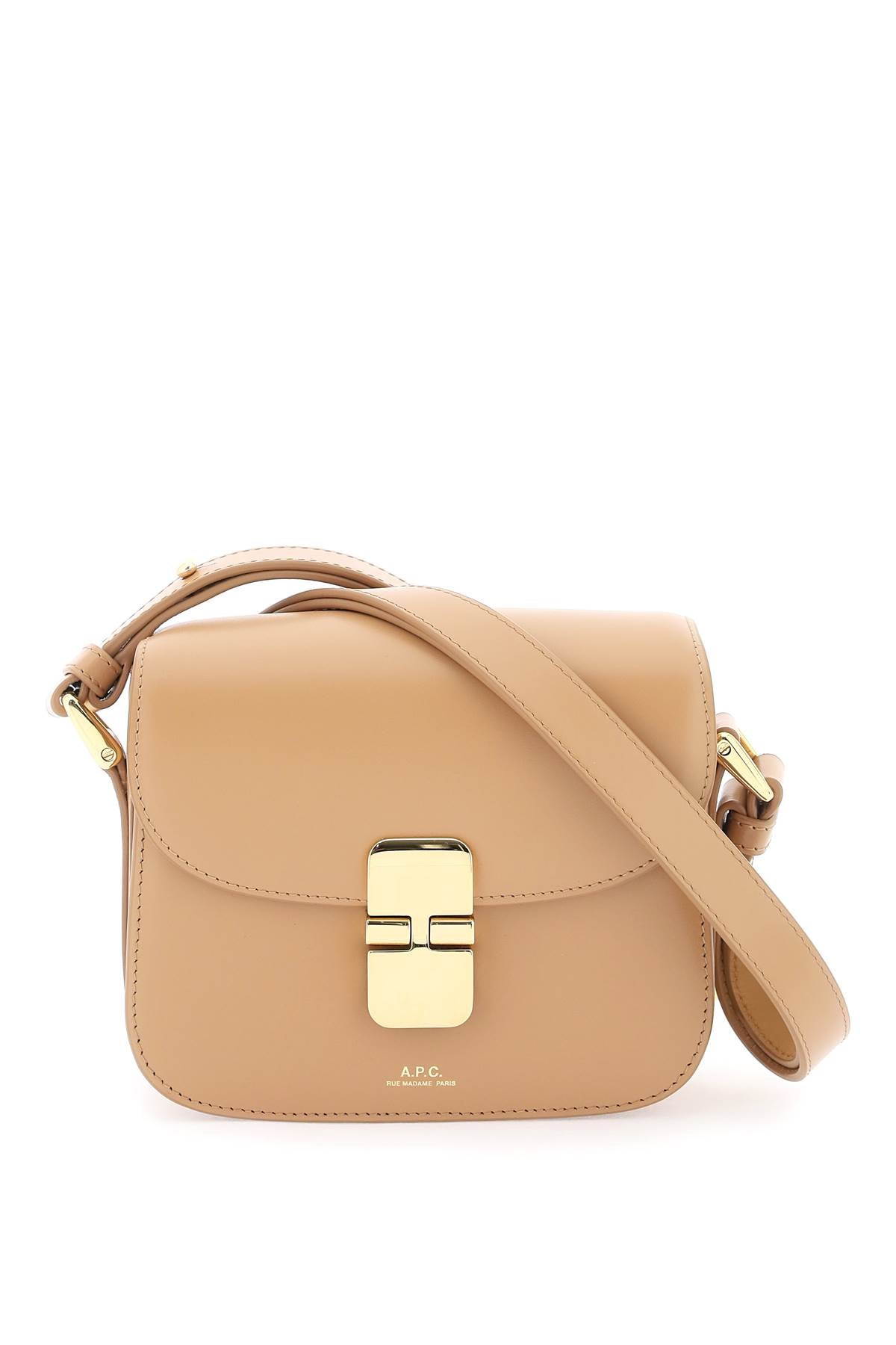 A.P.C. Elegant Tan Leather Mini Crossbody Bag with Gold-Tone Hardware