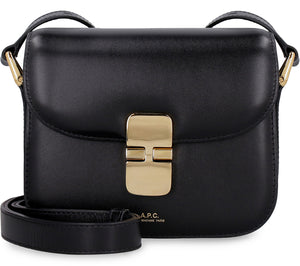 A.P.C. Black Leather Grace Mini Handbag with Gold-Tone Accents