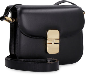 A.P.C. Grace Mini Black Leather Handbag with Gold-Tone Accents and Adjustable Strap