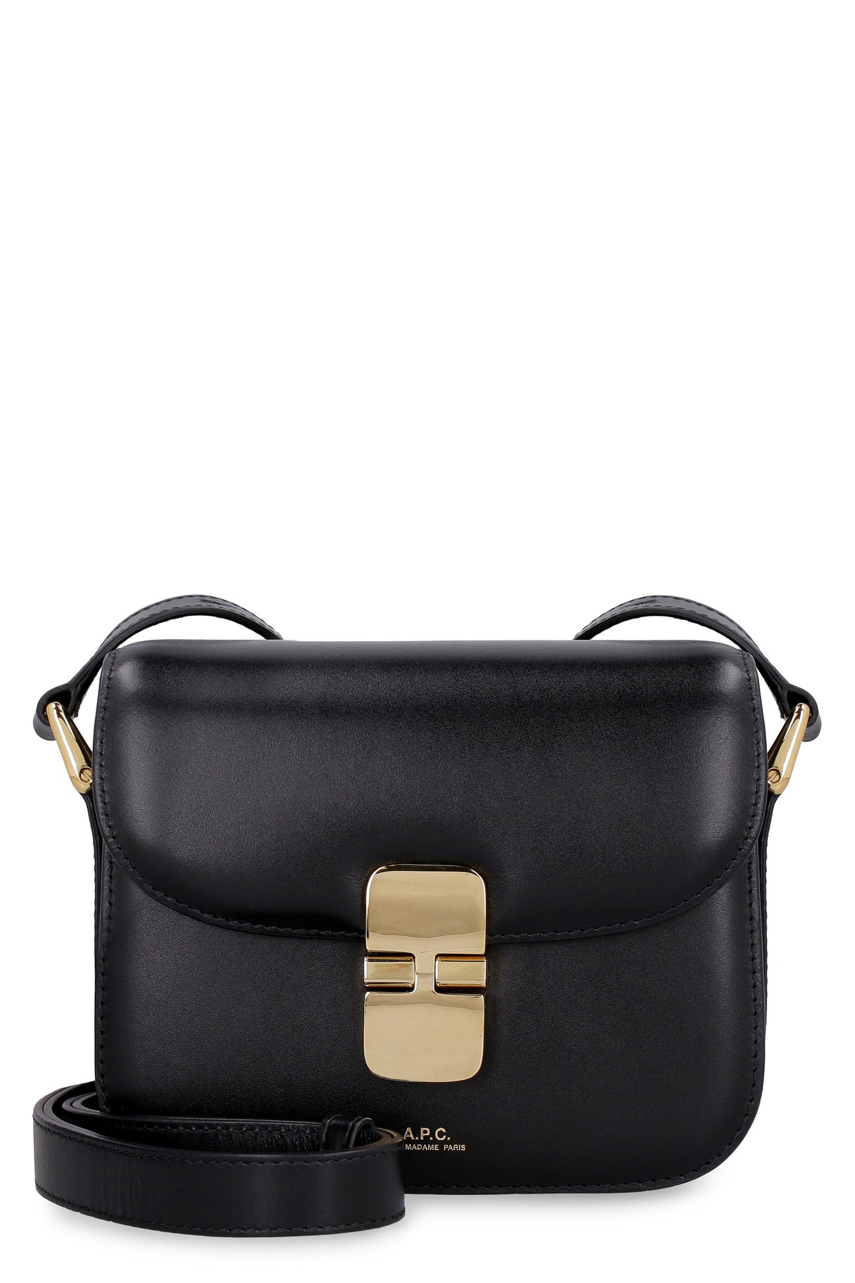 A.P.C. Black Leather Grace Mini Handbag with Gold-Tone Accents