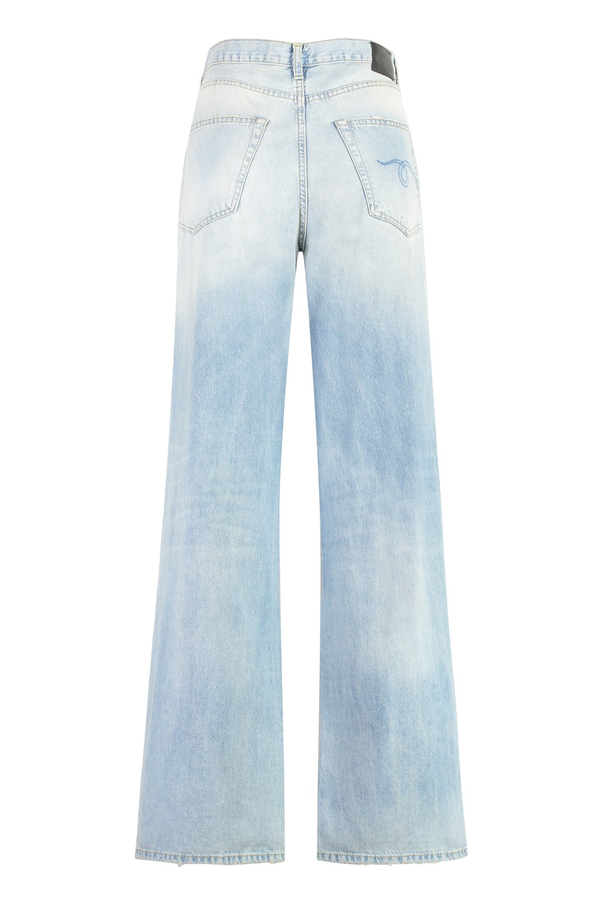 Quần Jeans Wide-Leg Vải Jean cho Nữ với Kẹp Đồng Màu Đồng và Sọc Đối Lập