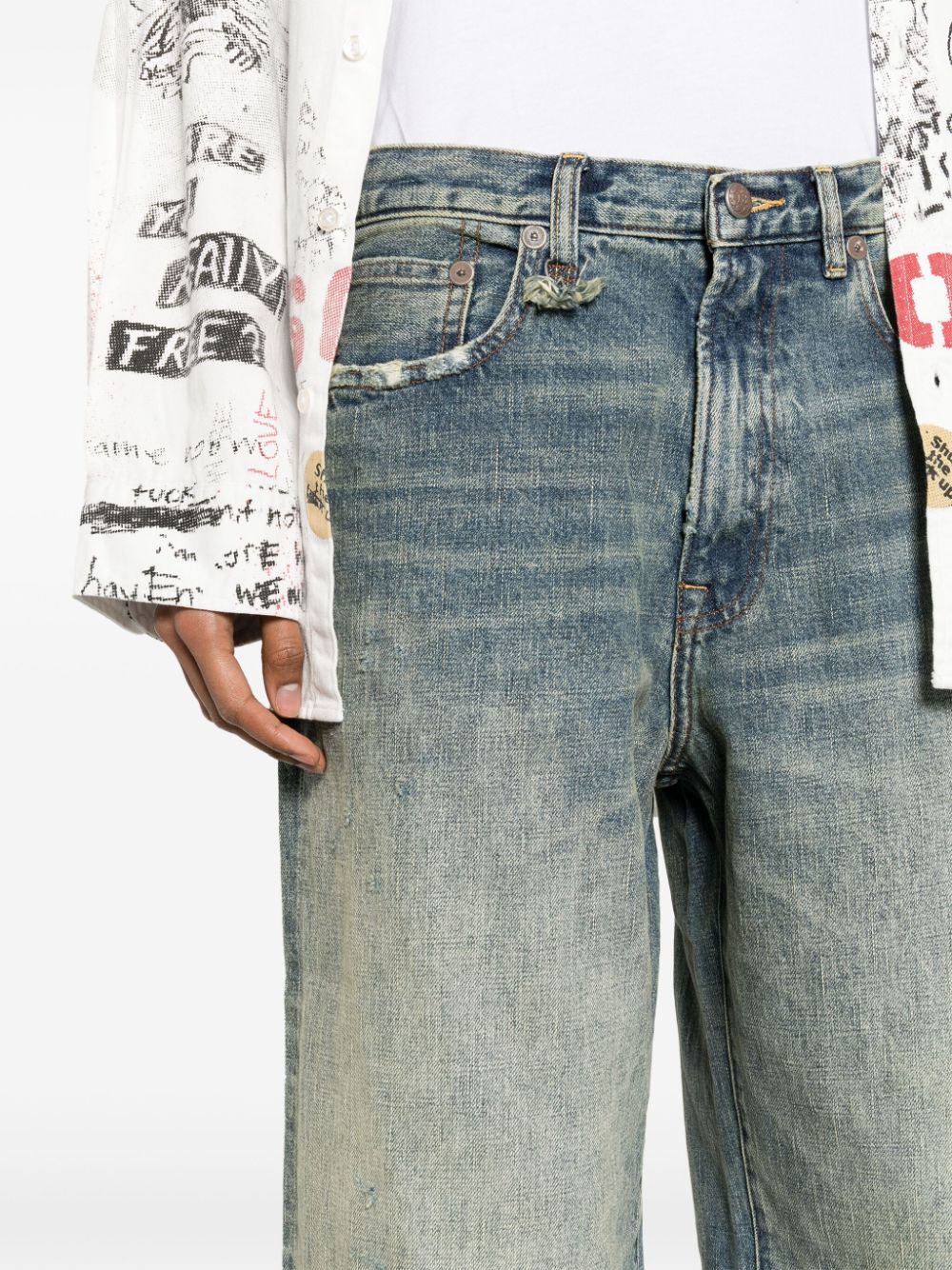 R13 High-Rise Wide-Leg Distressed Jeans