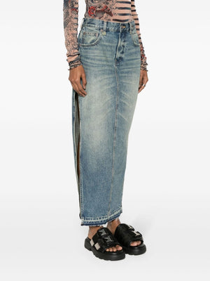 R13 Washed Denim Midi Skirt