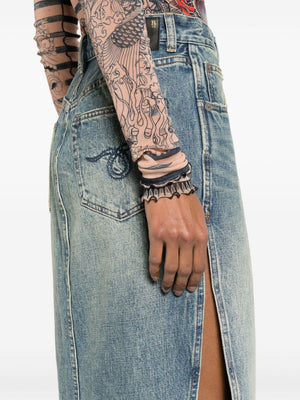 R13 Washed Denim Midi Skirt