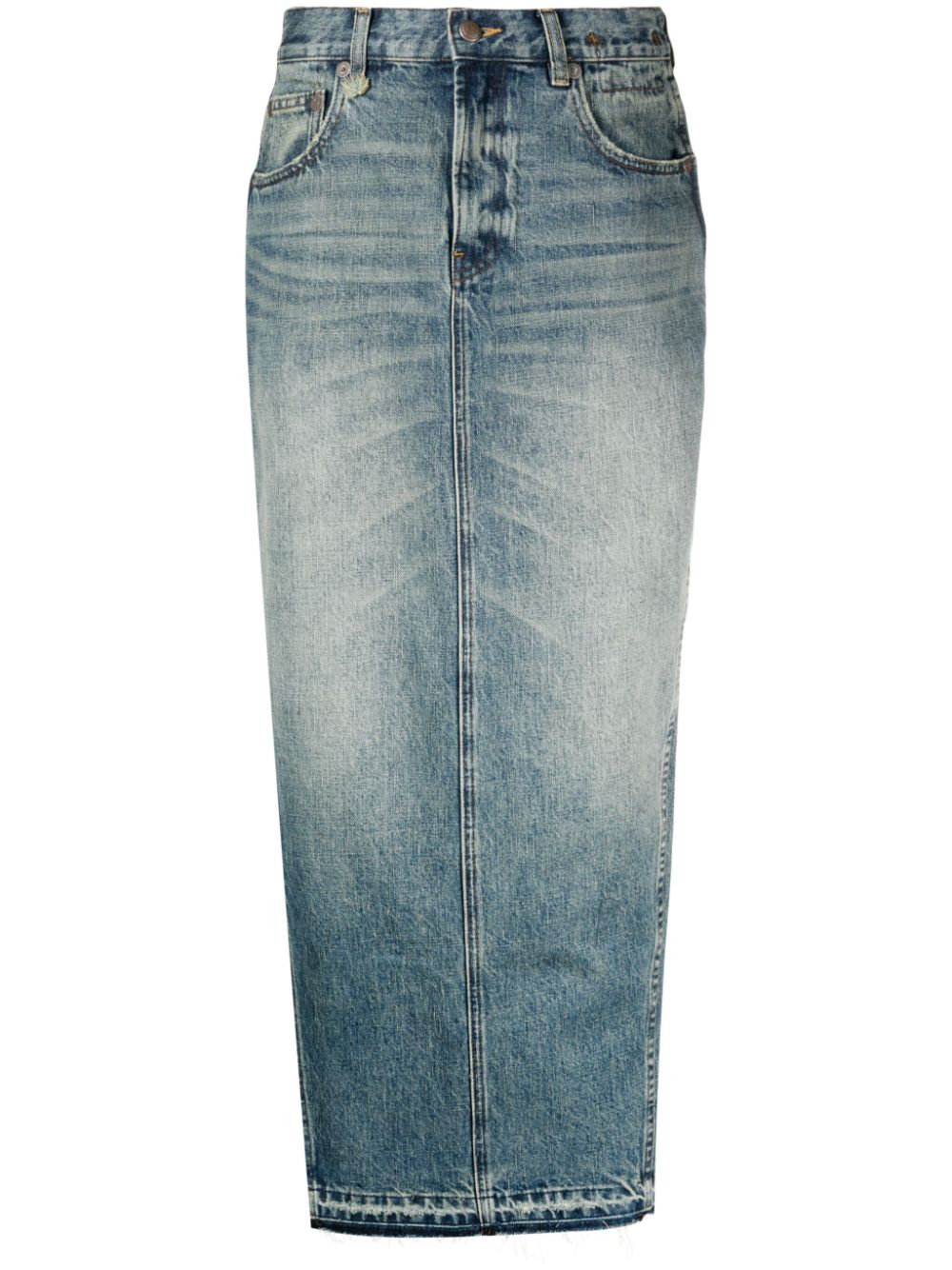 R13 Washed Denim Midi Skirt