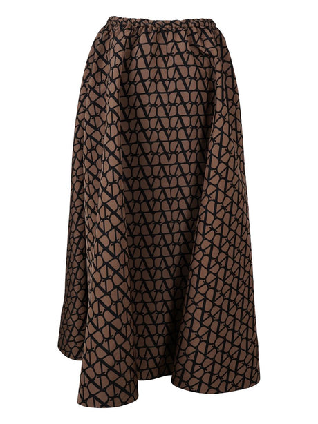 VALENTINO All Over Printed Brown Skirt for Women - Spring/Summer 2024