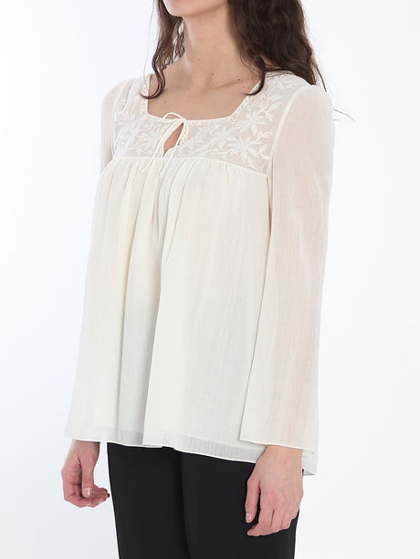 CELINE Embroidered Square Neck Blouse - Size S