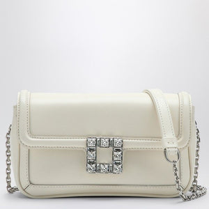 ROGER VIVIER Elegant Ecru Leather Mini Clutch with Crystal Buckle