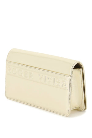 ROGER VIVIER Mini Viv' Choc Jewel Gold Laminated Leather Handbag with Crystal Buckle
