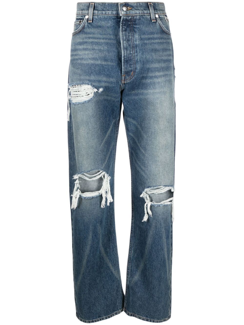 RHUDE Indigo Blue Distressed Straight-Leg Jeans for Men