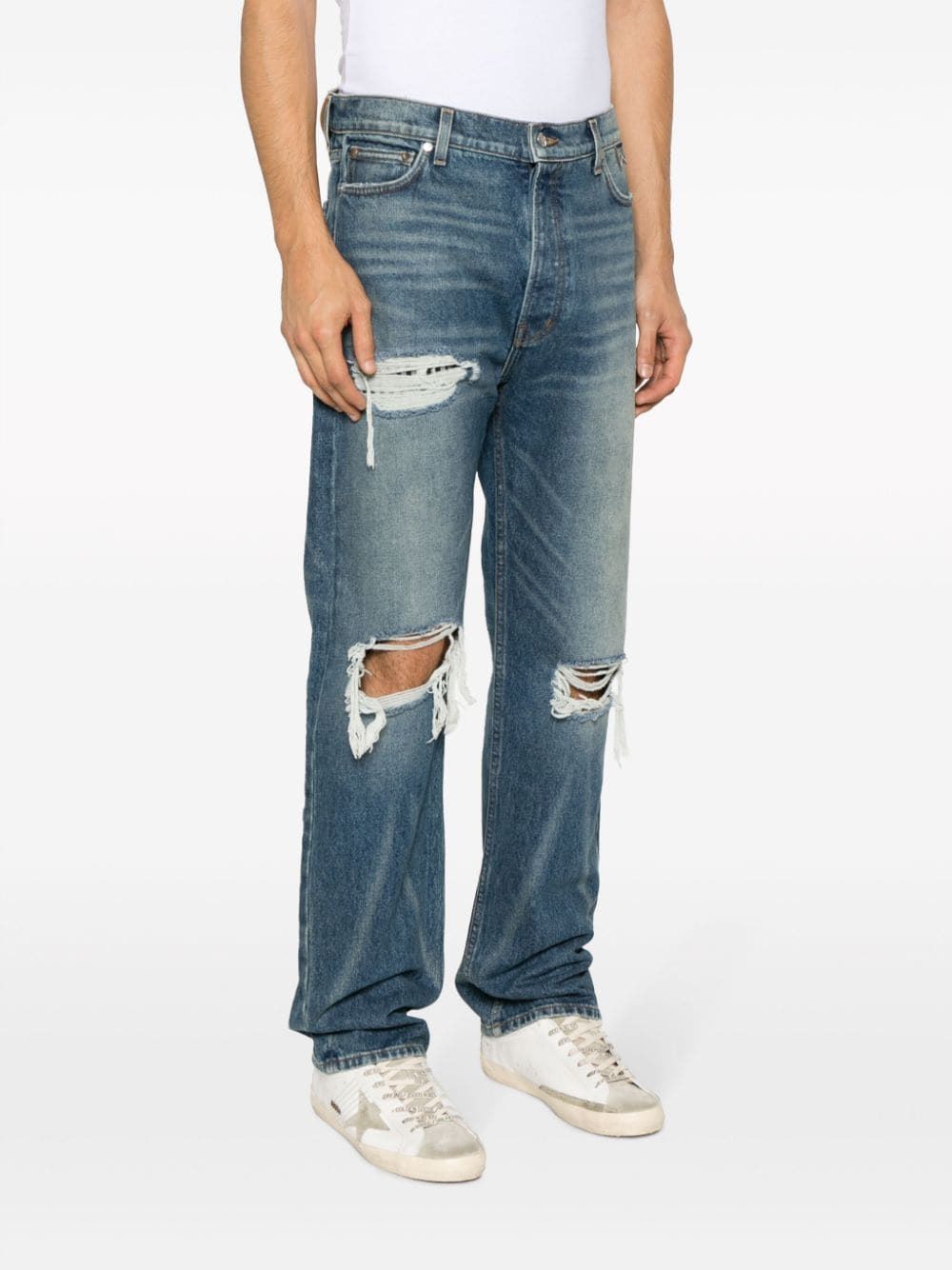 RHUDE Indigo Blue Distressed Straight-Leg Jeans for Men