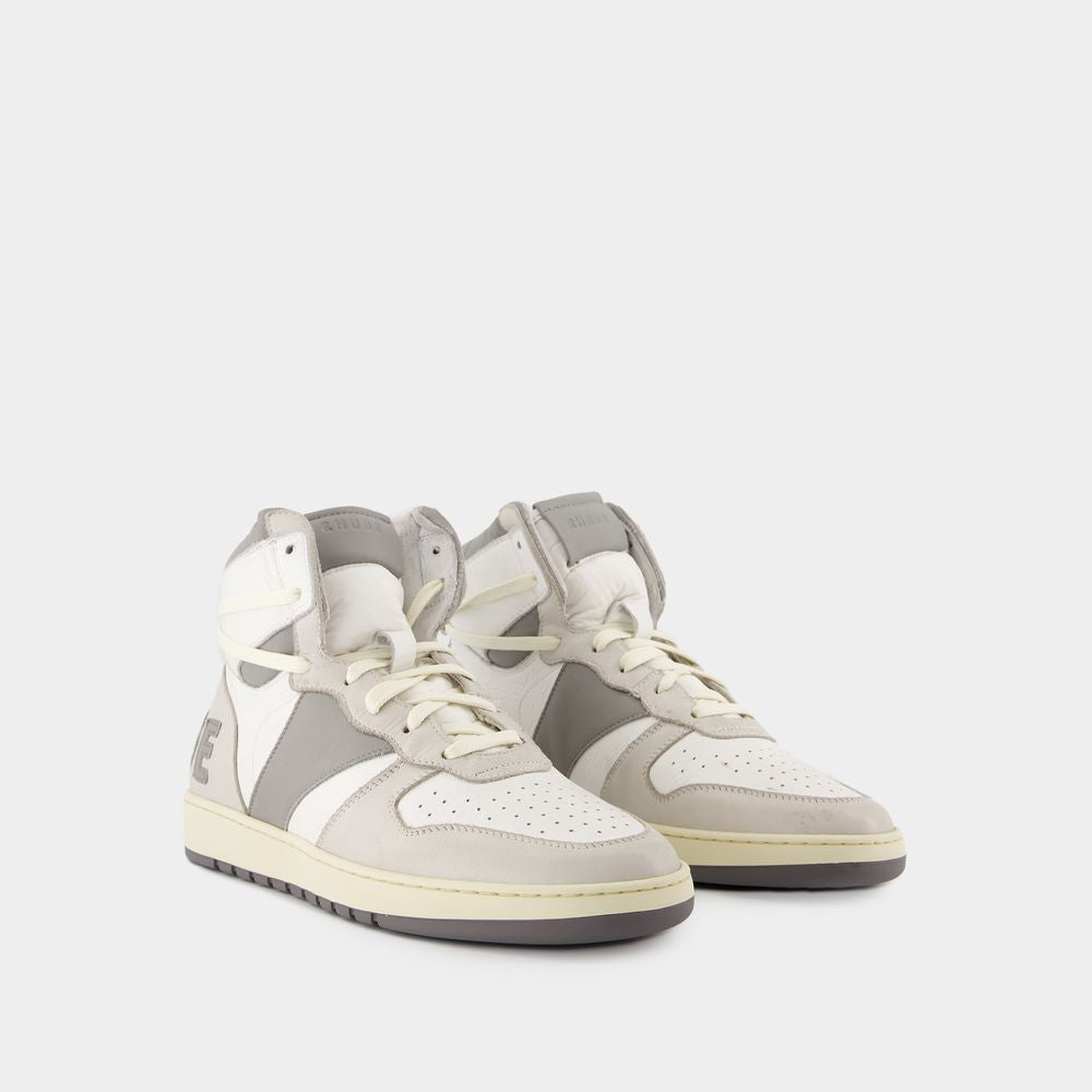 RHUDE Elite White High-Top Leather Sneakers