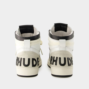 RHUDE Men's White Leather Sneakers for SS24