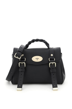 MULBERRY Mini Alexa Textured Leather Handbag with Braided Handle and Gold-Tone Accents - Black
