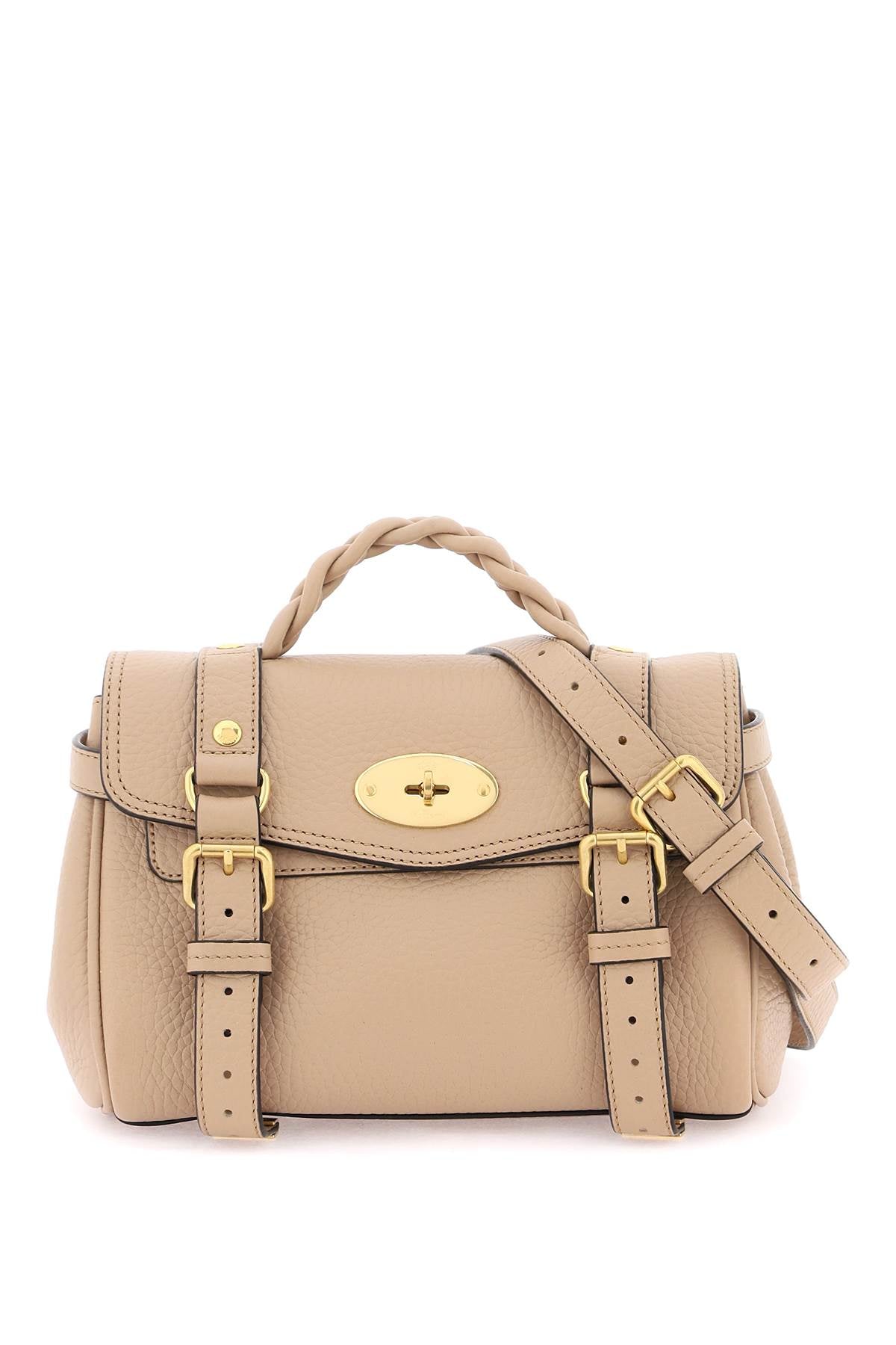 MULBERRY Chic Mini Tan Leather Handbag with Braided Handle and Gold-Tone Accents