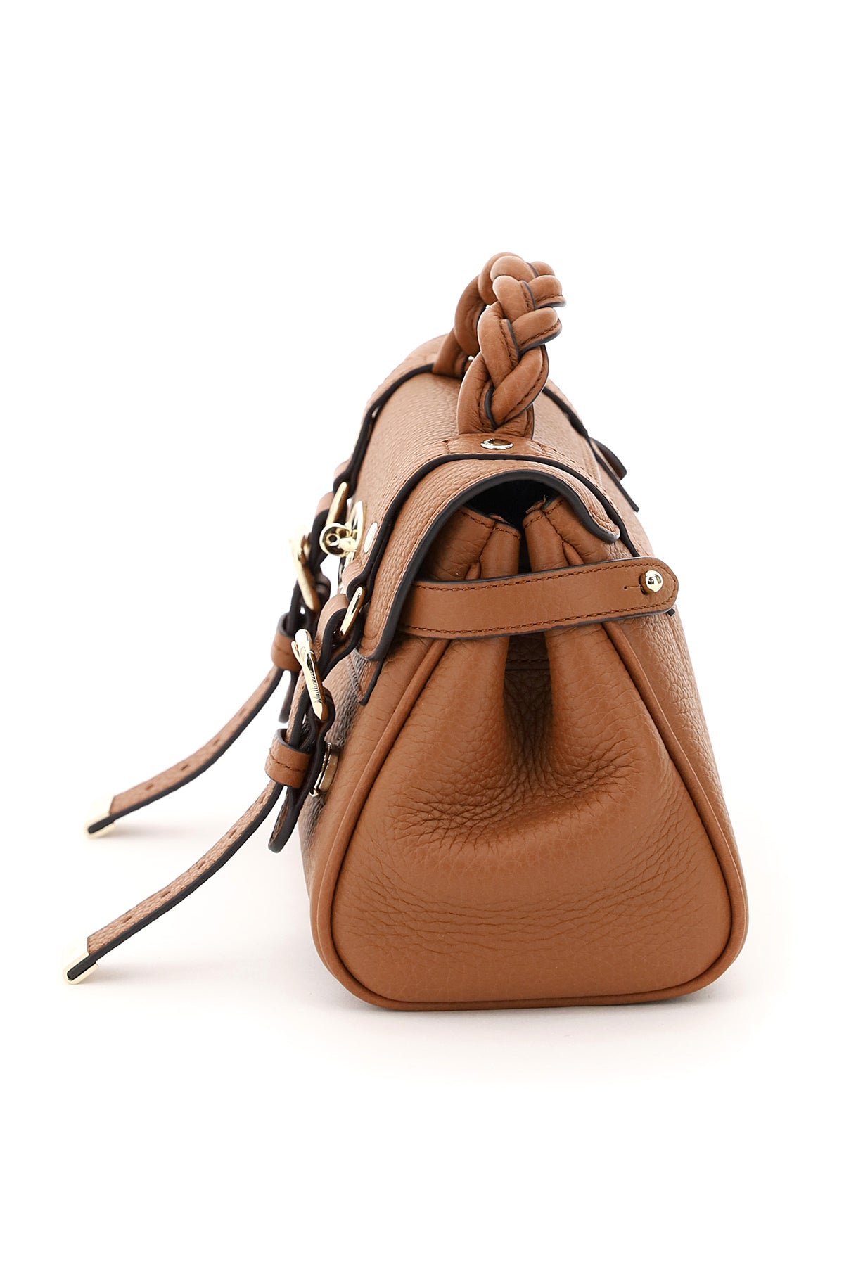 MULBERRY Mini Textured Leather Top-Handle Handbag with Braided Strap and Iconic Gold-Tone Closure