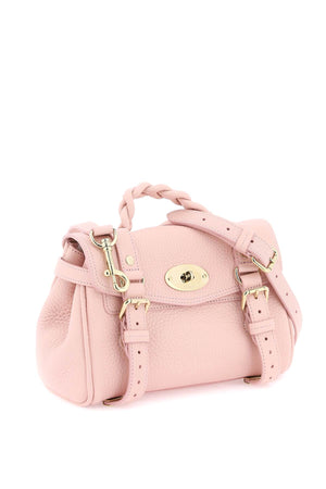 MULBERRY Mini Alexa Grained Leather Handbag with Braided Handle and Gold-Tone Accents in Pink