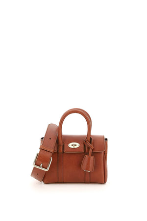 MULBERRY Chic Mini Bayswater Handbag in Brown Grained Leather with Iconic Lock Closure