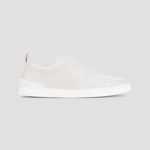 ZEGNA Men's White Leather Triple Stitch Sneakers for a Fresh and Fashionable Wardrobe Upgrade for SS24