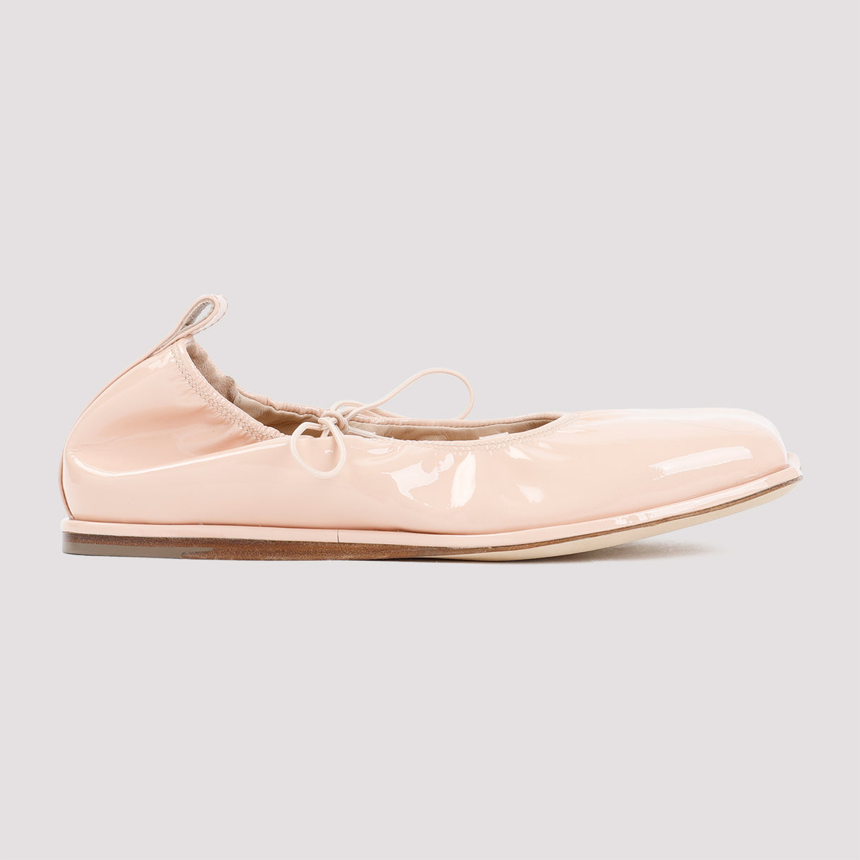 SIMONE ROCHA Nude Patent Leather Heart Toe Lace-Up Ballerina Flats for Women