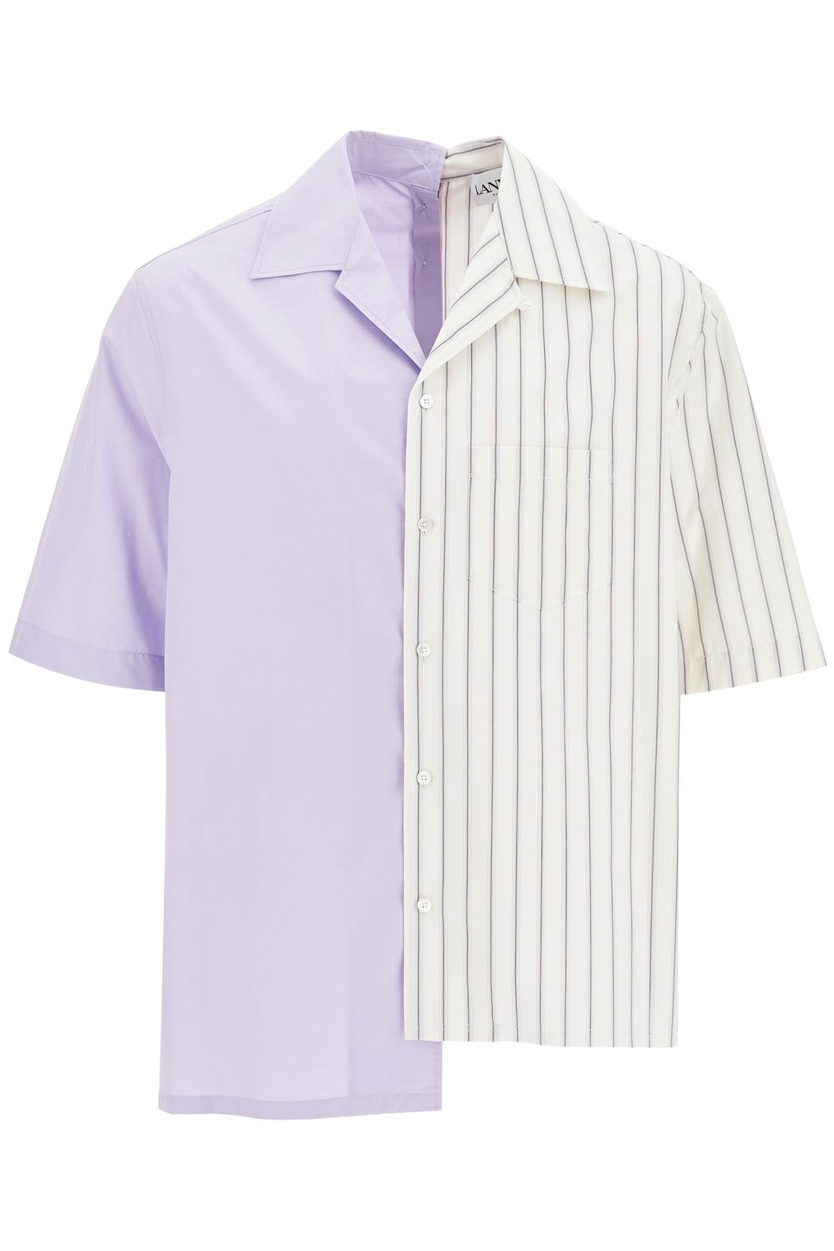 LANVIN Asymmetric Panel Striped Bowling Shirt