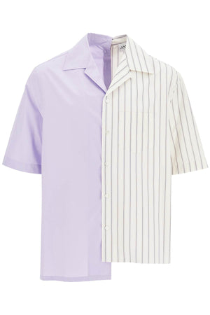 LANVIN Asymmetric Panel Striped Bowling Shirt