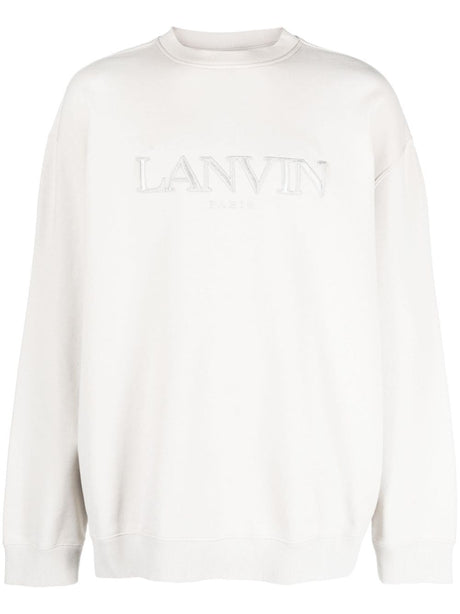 LANVIN Men's Grey Cotton Crew-Neck Sweatshirt with Logo - FW23