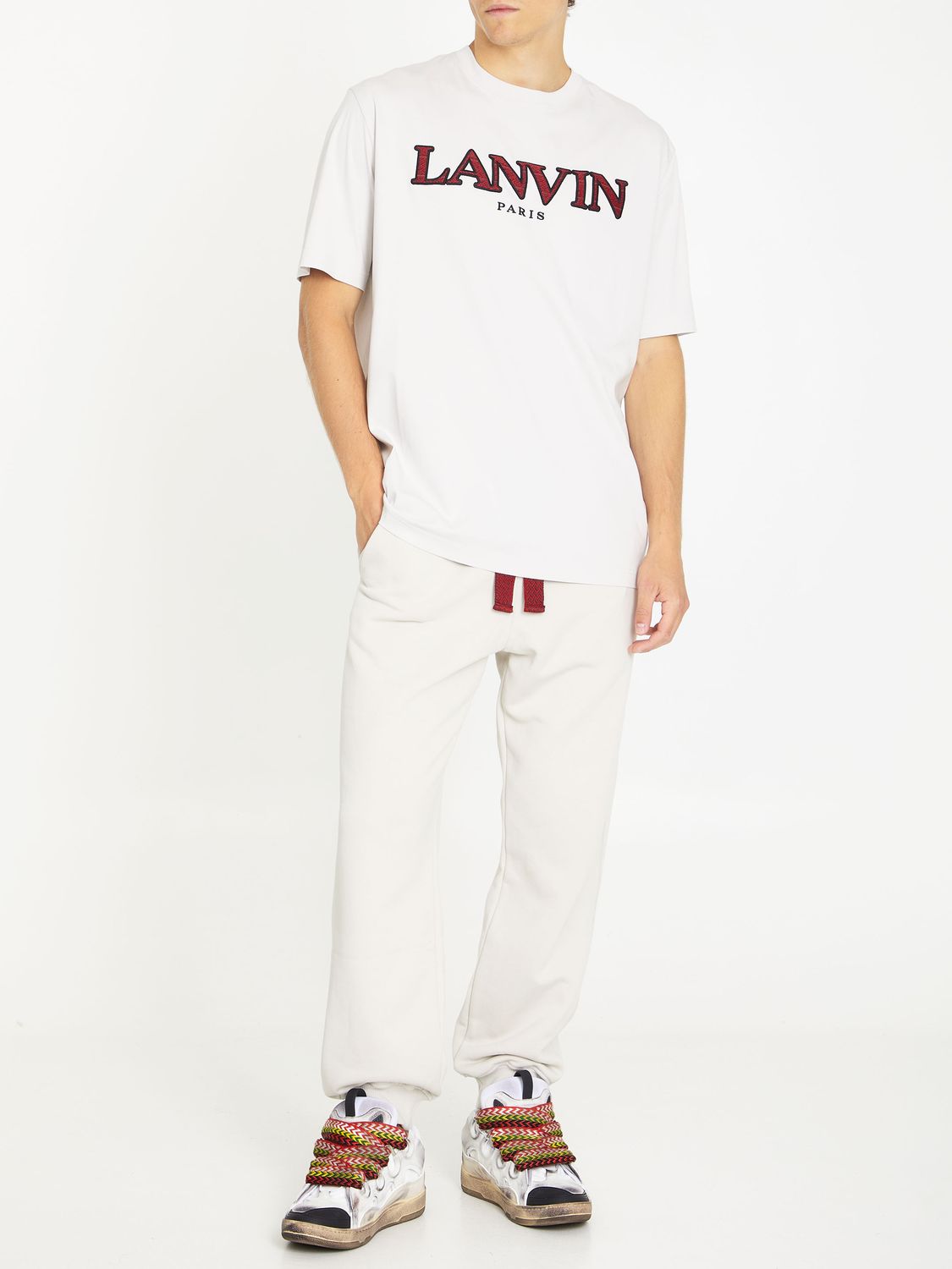 LANVIN Relaxed Fit Cotton Fleece Joggers with Curb Drawstring - Putty Color