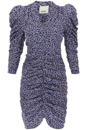 ISABEL MARANT Floral Print Ruched Mini Dress with Gigot Sleeves