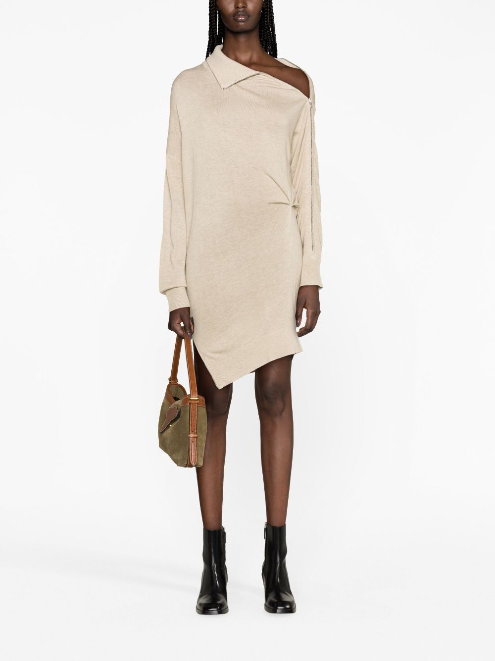 ISABEL MARANT Beige Asymmetric-Hem Jumper Dress for Women, Fall/Winter 2024