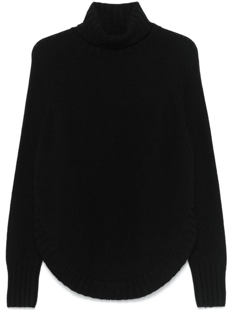 WILD CASHMERE Cashmere Blend Ribbed Knit Roll Neck Sweater in Black