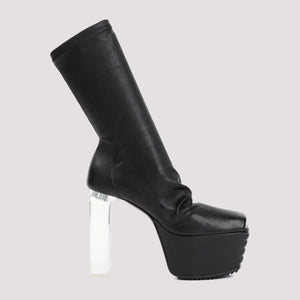 RICK OWENS Black Stretch Peep Toe Boots with Lamb Skin and Leather for Women (SS24)