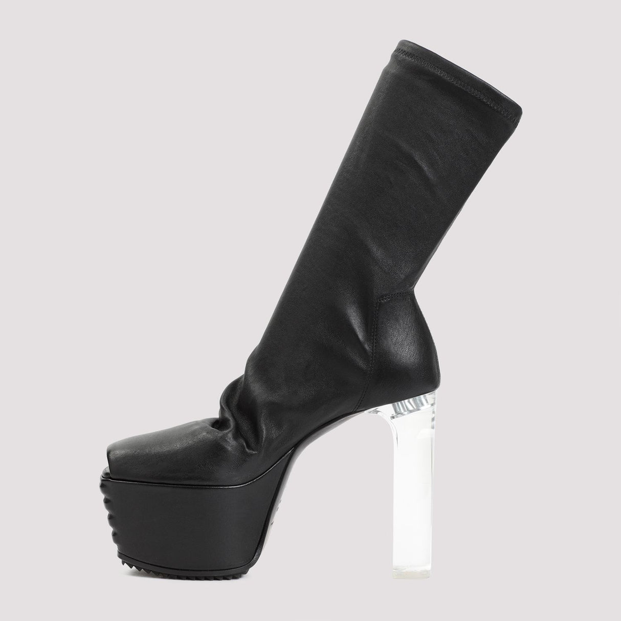 RICK OWENS Black Stretch Peep Toe Boots with Lamb Skin and Leather for Women (SS24)