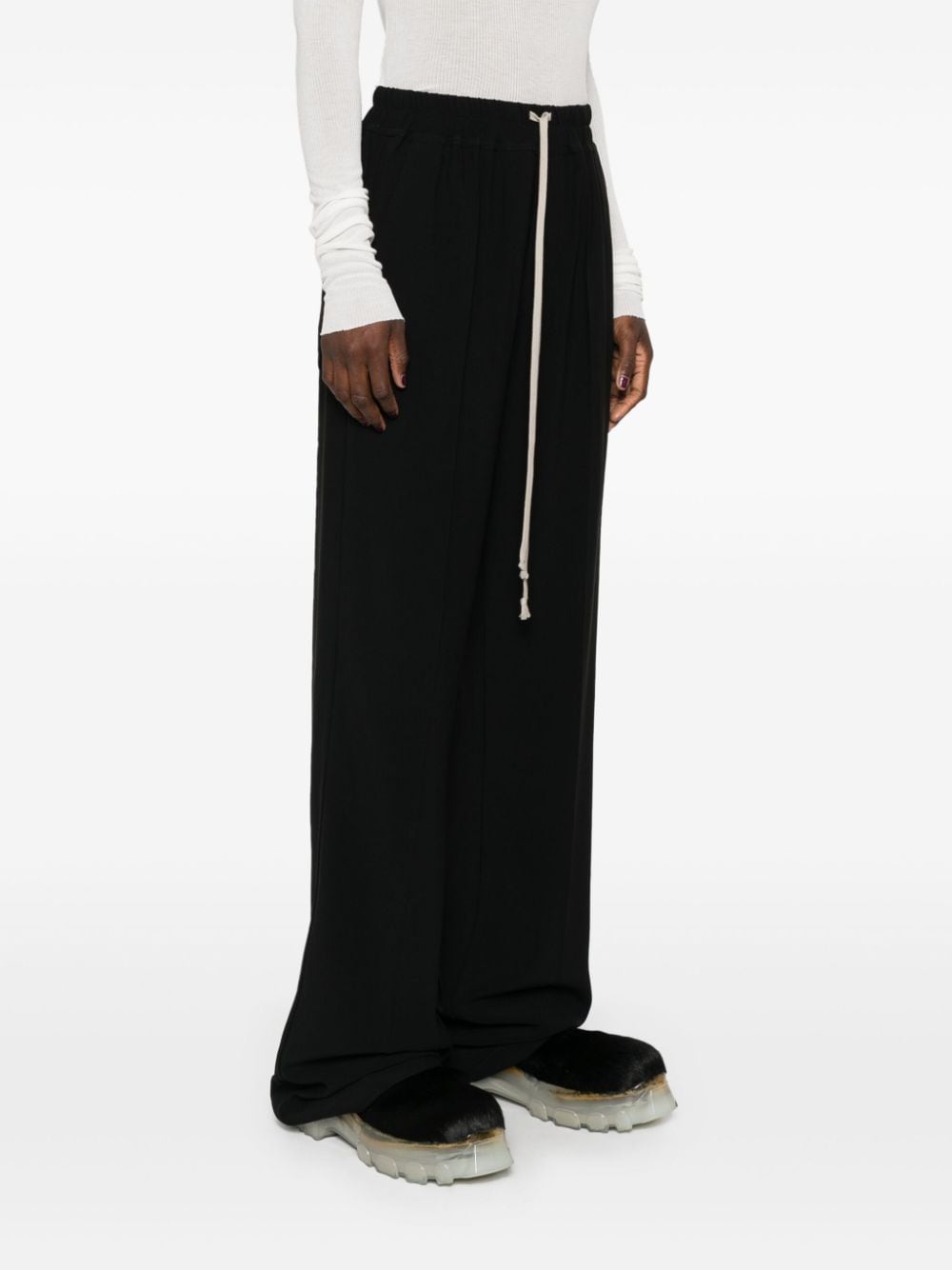 RICK OWENS Women's Black Straight Leg Pants with Drawstring Waist