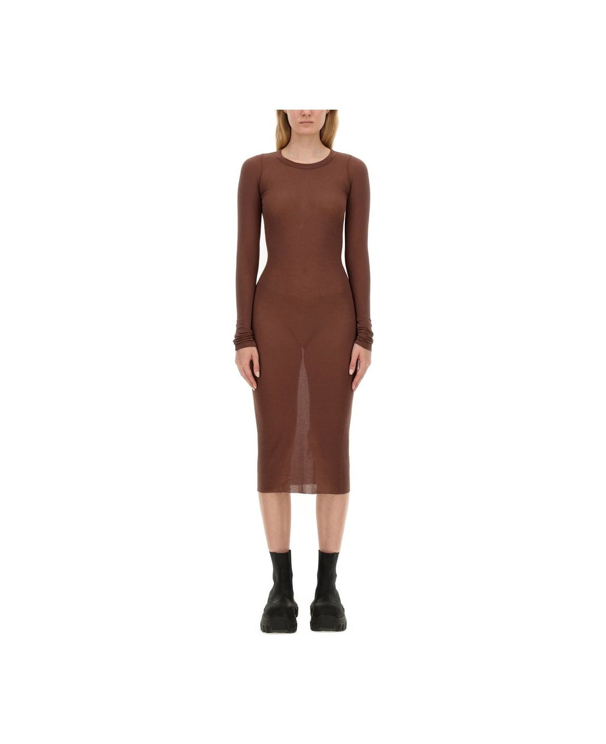 RICK OWENS Slightly Sheer Rib-Knit Dress with Raw Cut Details