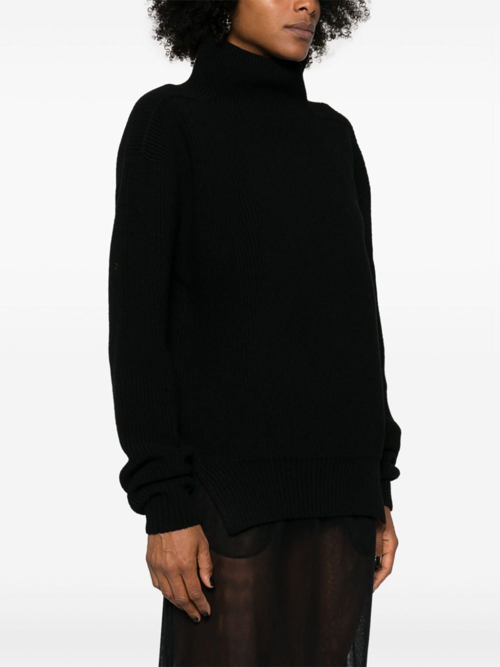 RICK OWENS Elegant Black Wool Turtleneck Sweater