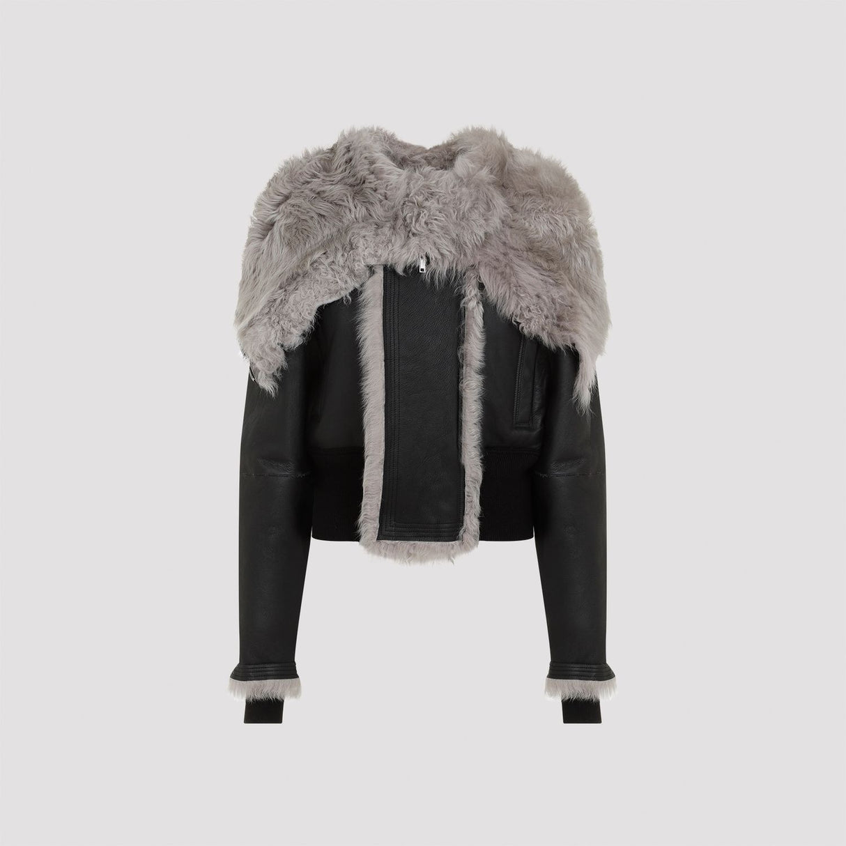 RICK OWENS Luxurious Cropped Alice Leather Parka with Lamb Fur