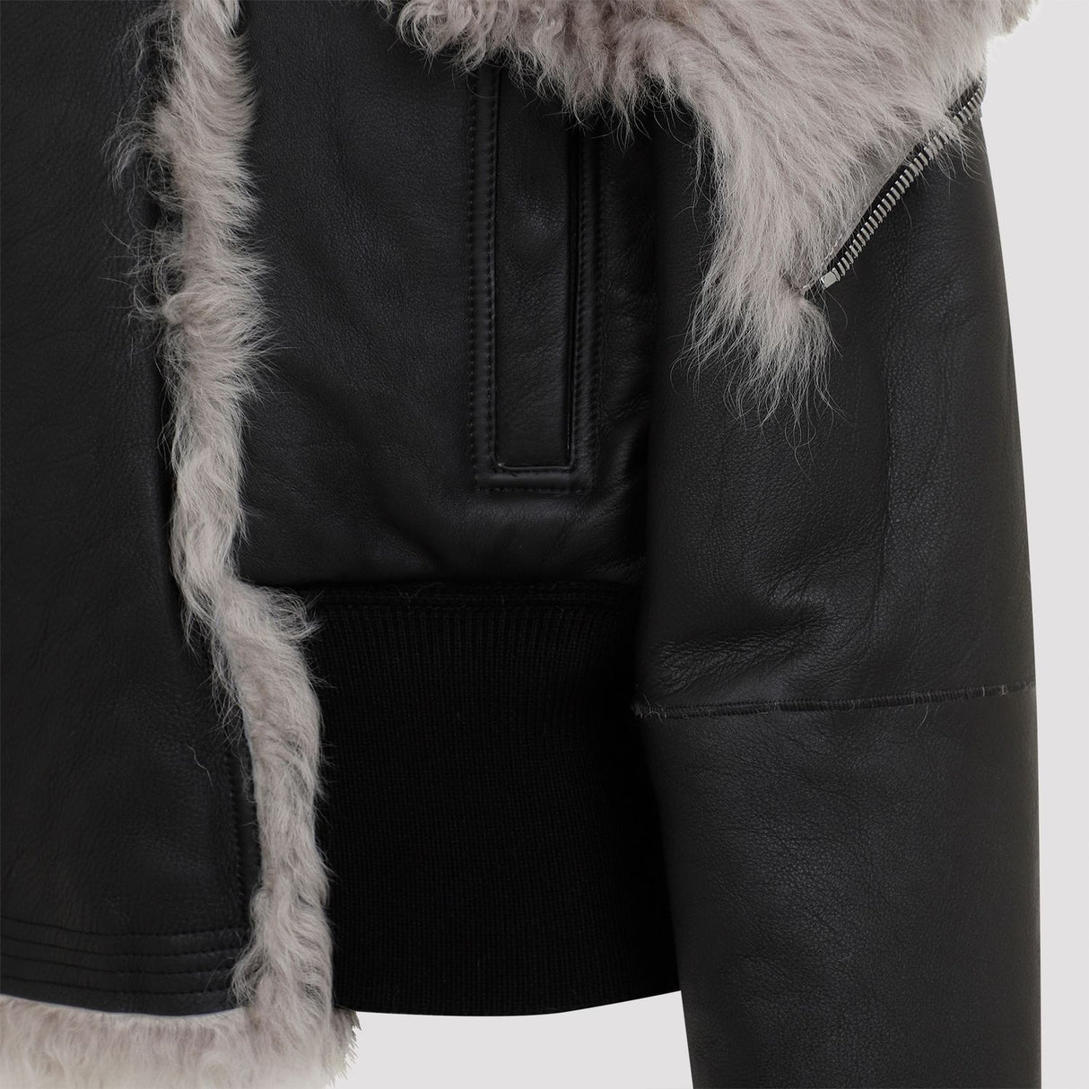 RICK OWENS Luxurious Cropped Alice Leather Parka with Lamb Fur