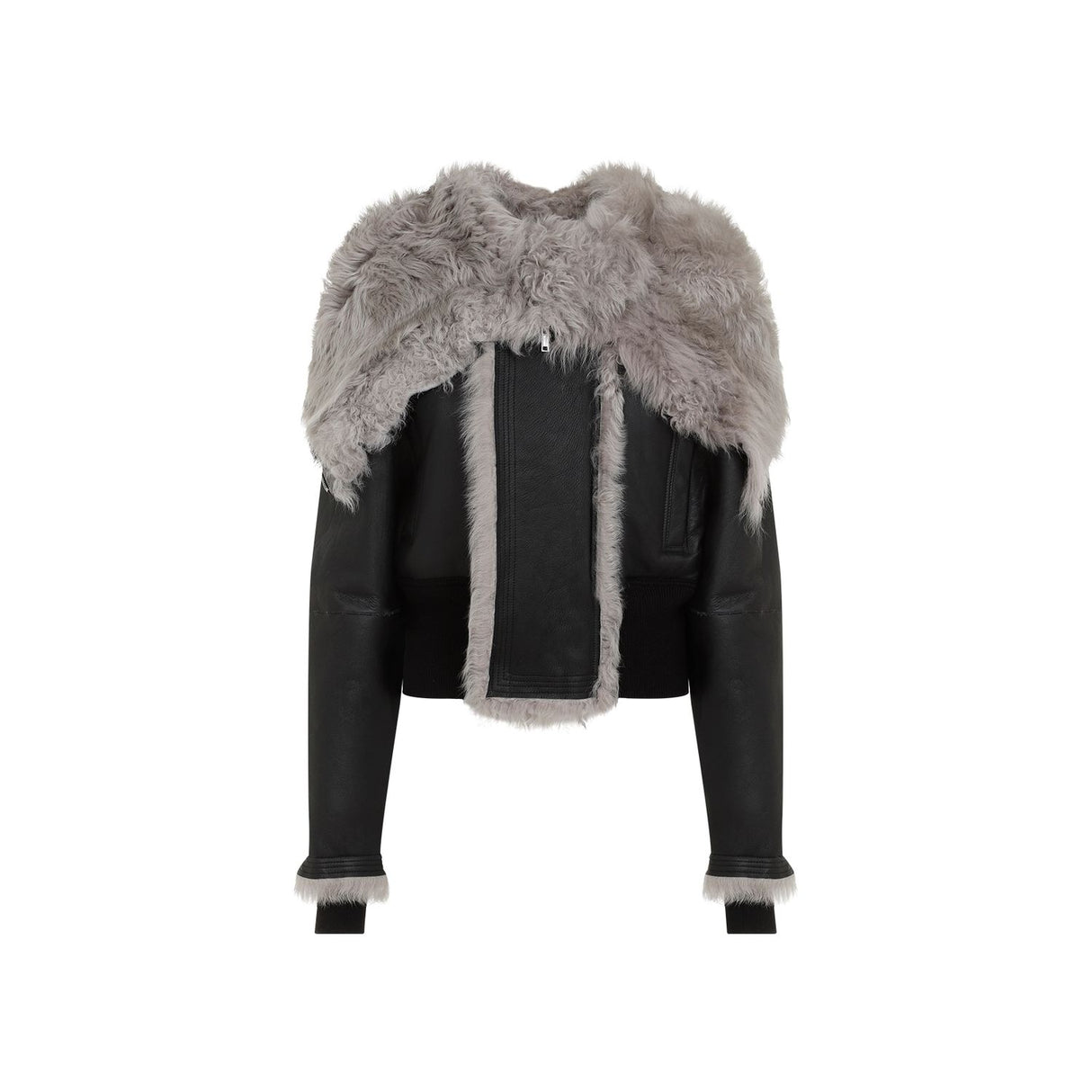 RICK OWENS Luxurious Cropped Alice Leather Parka with Lamb Fur