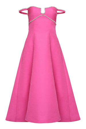 SELF-PORTRAIT Fuchsia Rhinestone Embellished Midi Dress for Women - SS23