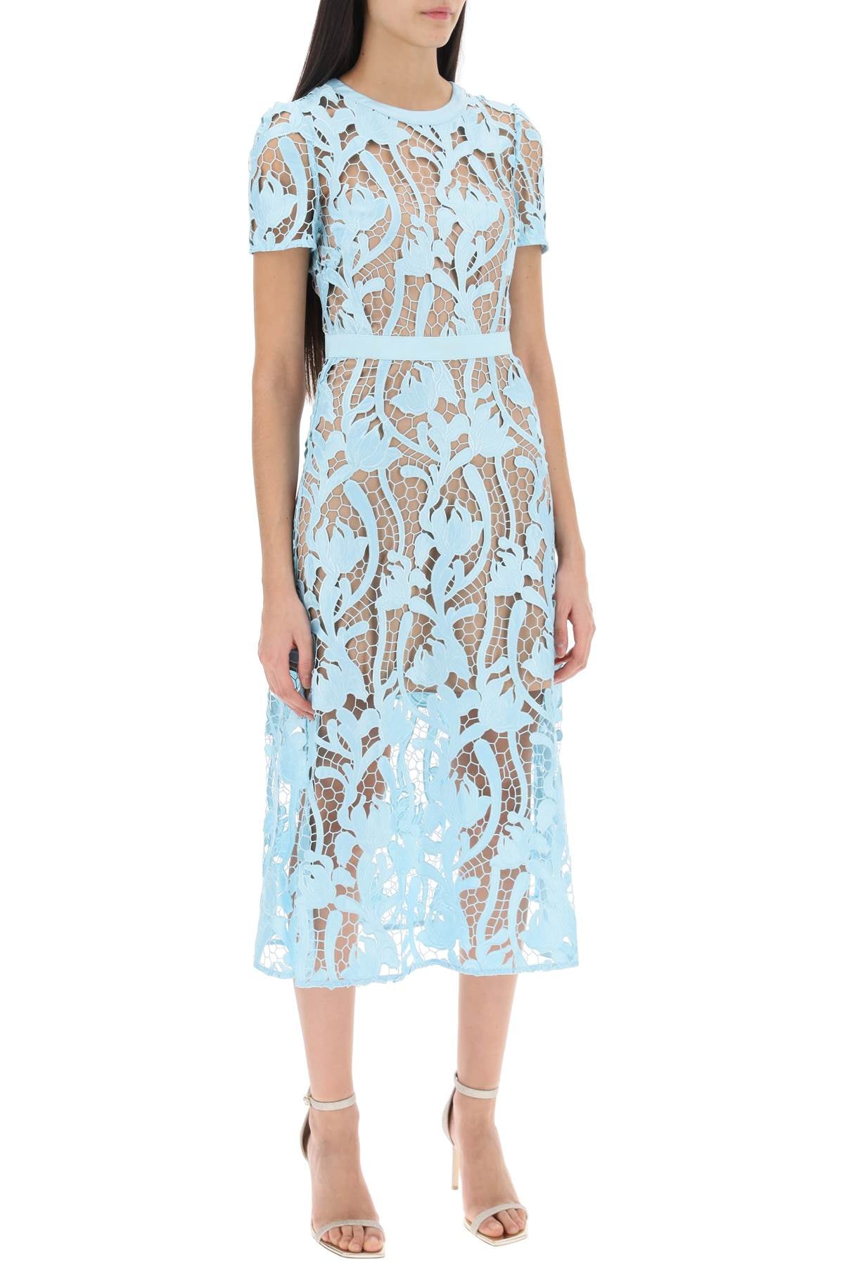 SELF-PORTRAIT Light Blue Lace Midi Dress for Women in SS24 Collection