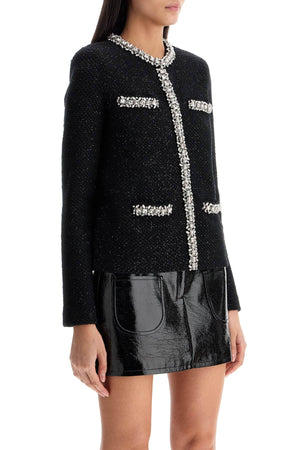 SELF-PORTRAIT Mini Textured Cardigan with Crystal and Sequin Accents