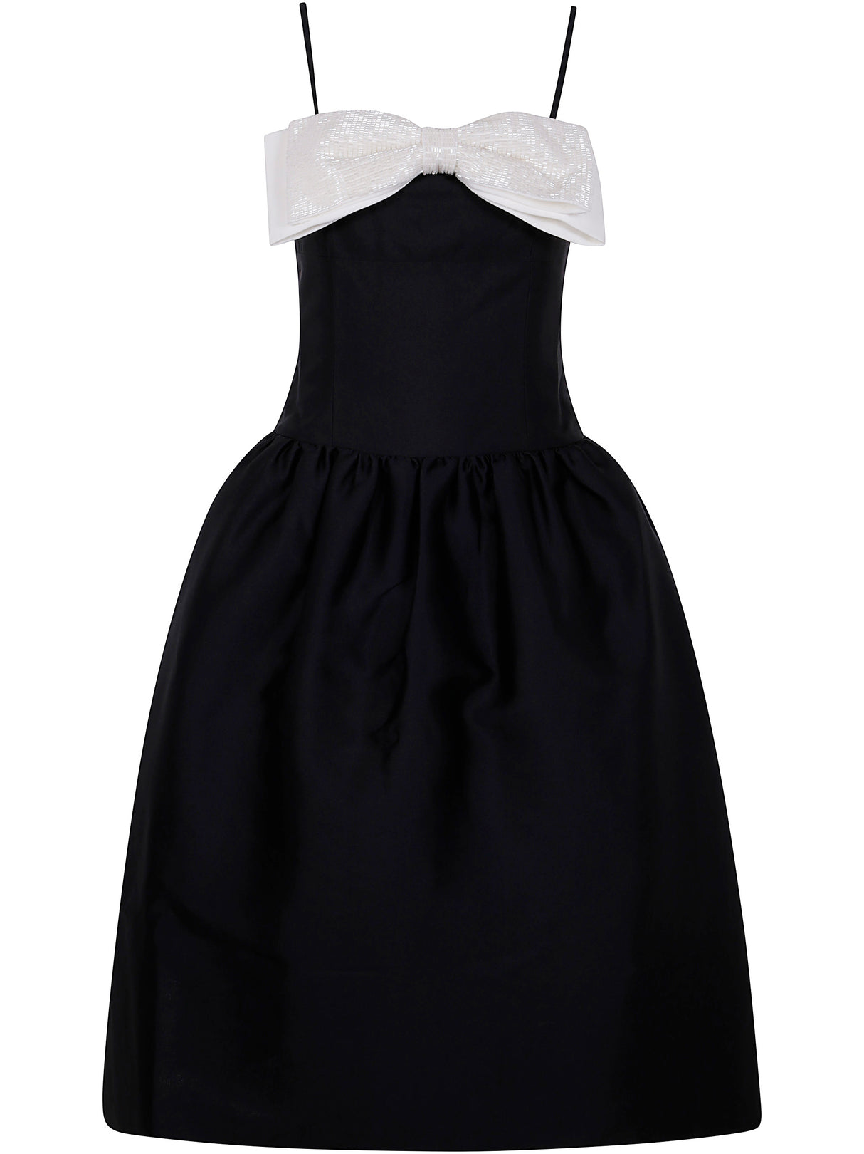 SELF-PORTRAIT Elegant Black Taffeta Contrast Bow Midi Dress