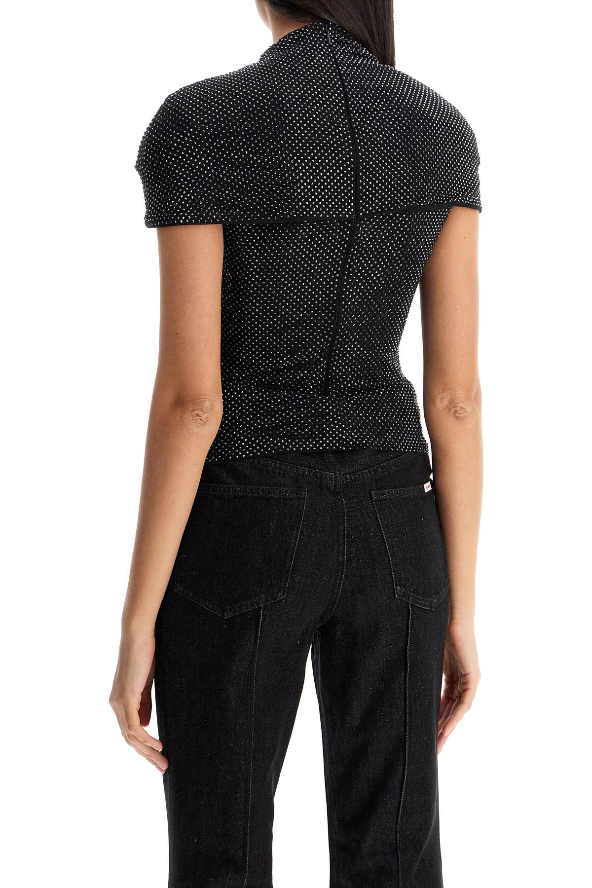 SELF-PORTRAIT Fitted Rhinestone Mesh Top with Cut-Out Detail - Women's Size 6