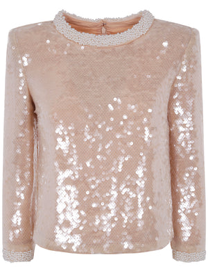 SELF-PORTRAIT Sequin Top with Pearl Trim for Women