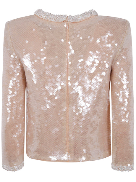 SELF-PORTRAIT Sequin Top with Pearl Trim for Women