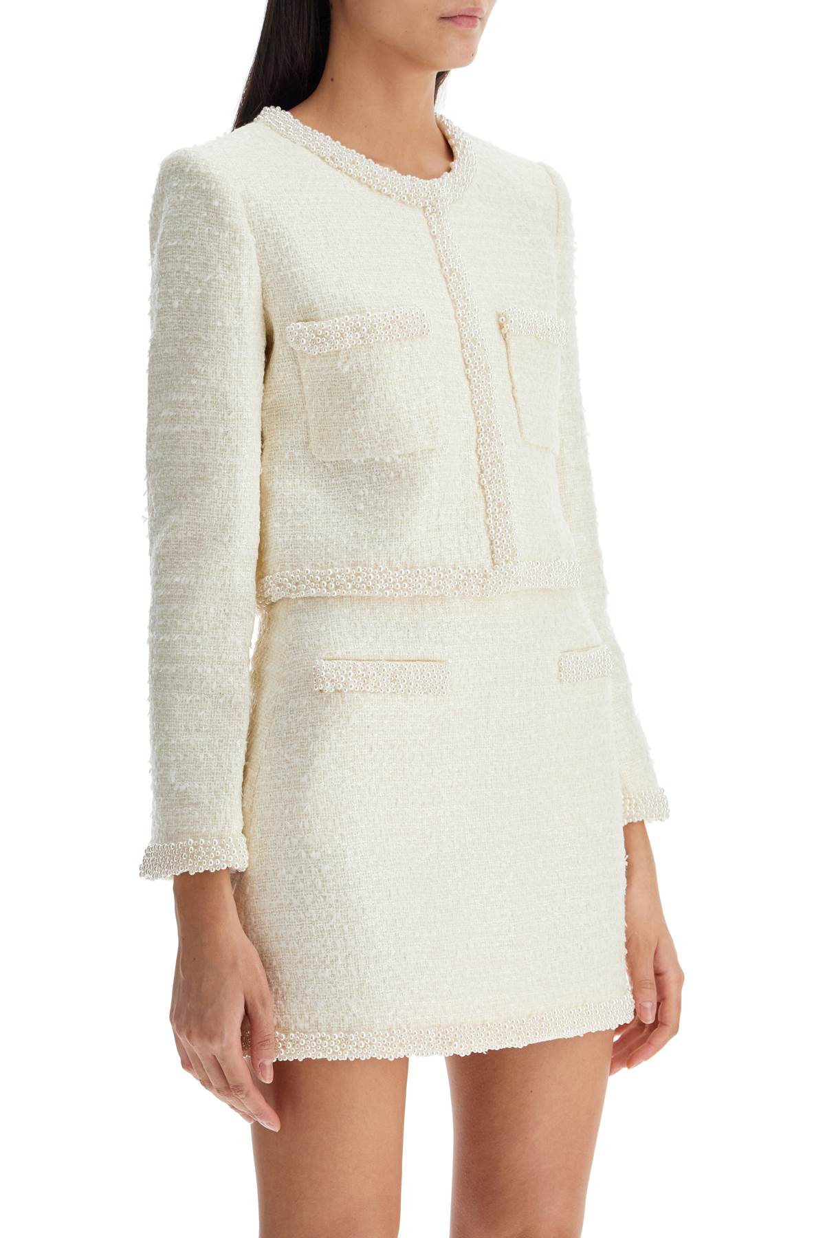 SELF-PORTRAIT Mini Bouclé Jacket with Pearl Detailing