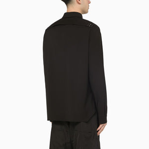 RICK OWENS Men's Black Wool Shirt - Classic Collar, Long Sleeves, Snap Button Fastening